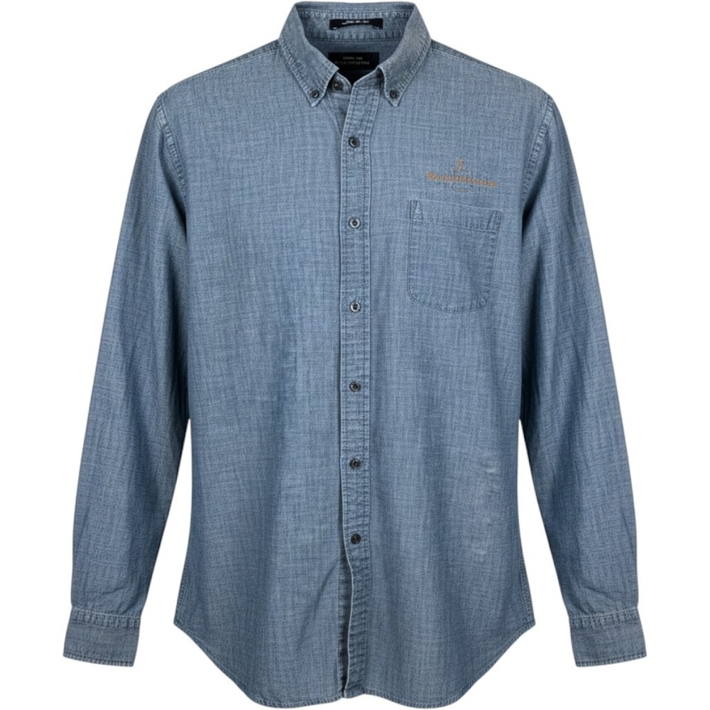 Lands End Mens Woodford Reserve Blue Chambray Button Down Shirt 16.5 x 37 Tall